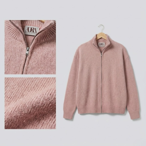 Zip-Up Ribbed Knit Sweater