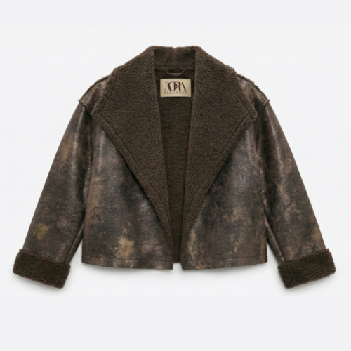 Distressed Brown Aviator Jacket with Shearling Lining